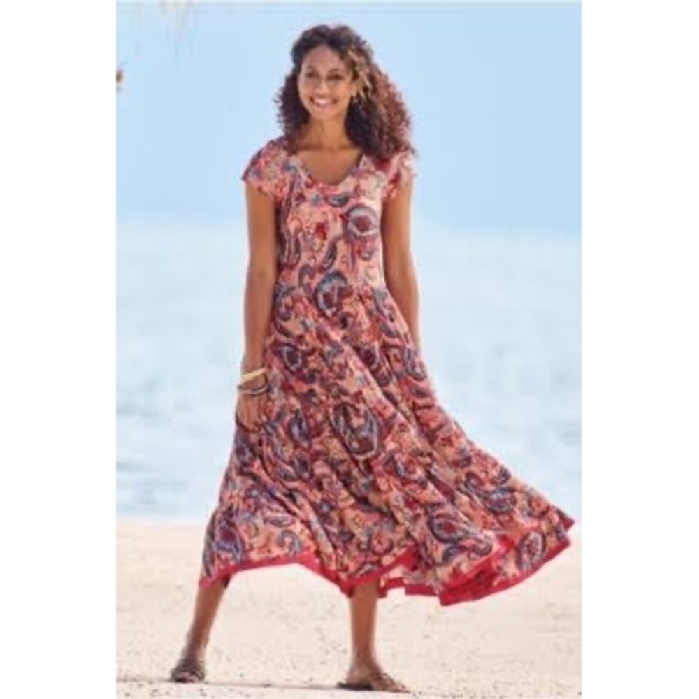 Soft Surroundings | Kara Framboise Red Paisley Short Sleeve Maxi Dress - Picture 2 of 6